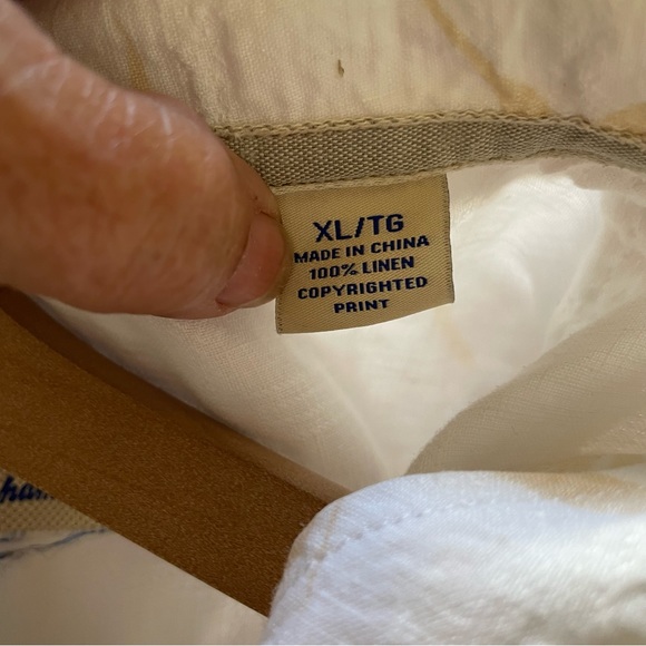 TOMMY BAHAMA 100% White Linen Bamboo Design Short Sleeve Shirt size XL - Picture 5 of 5